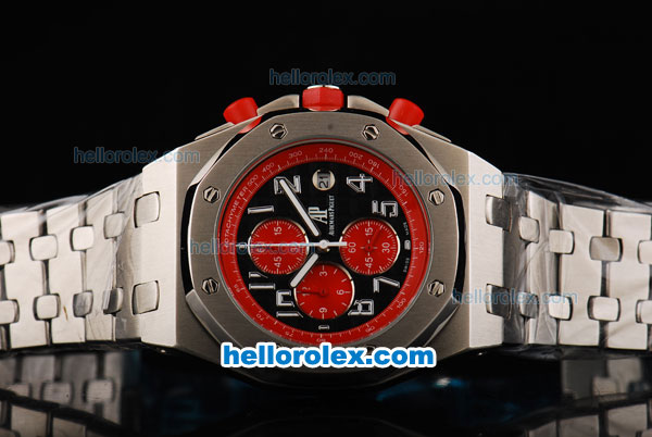 Audemars Piguet Royal Oak Offshore Japanese Miyota Quartz Movement with Black/Red Dial and Silver Case-SS Strap - Click Image to Close